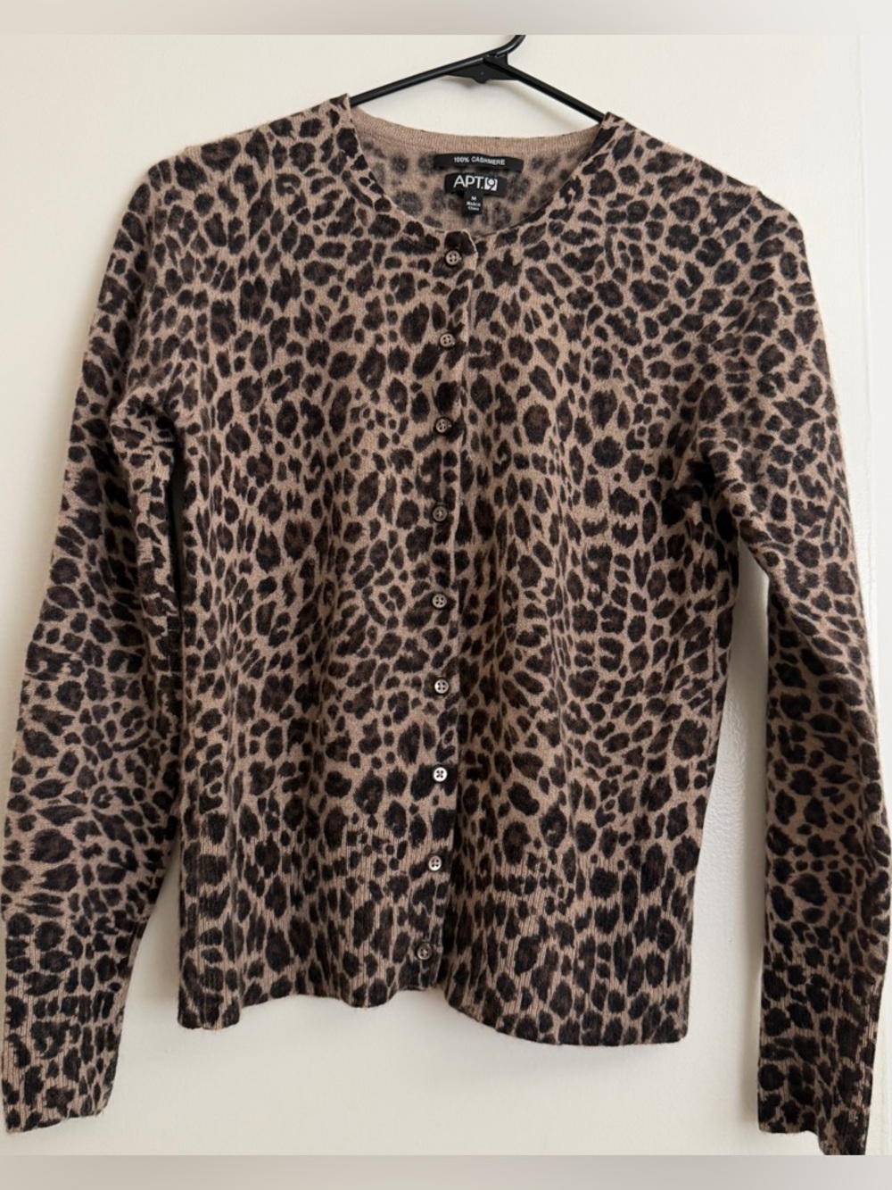 Apt. 9 Leopard Print Cashmere Cardigan - Tan/Black